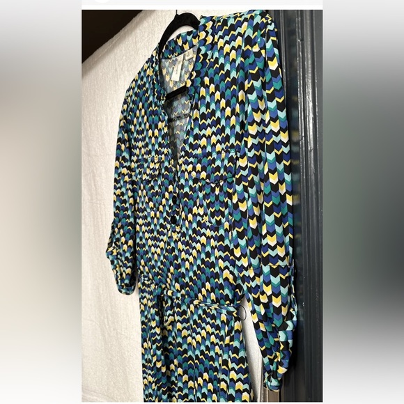 tacera women green Zig Zag Print button up shirt dress size L - Picture 6 of 16